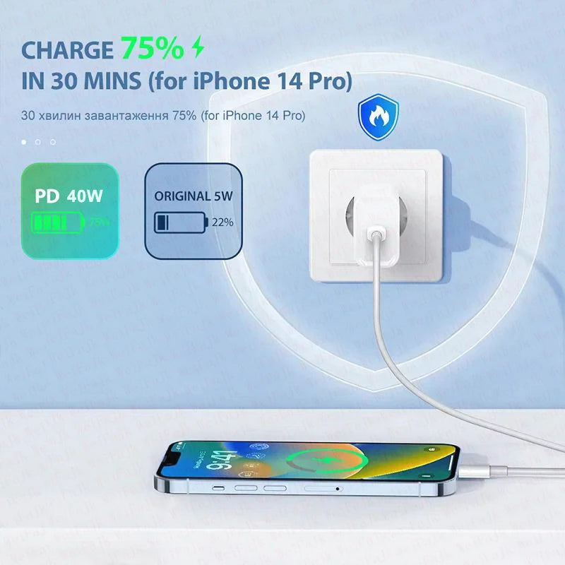 Chargeur Rapide 40W USB-C et Lightning certifié