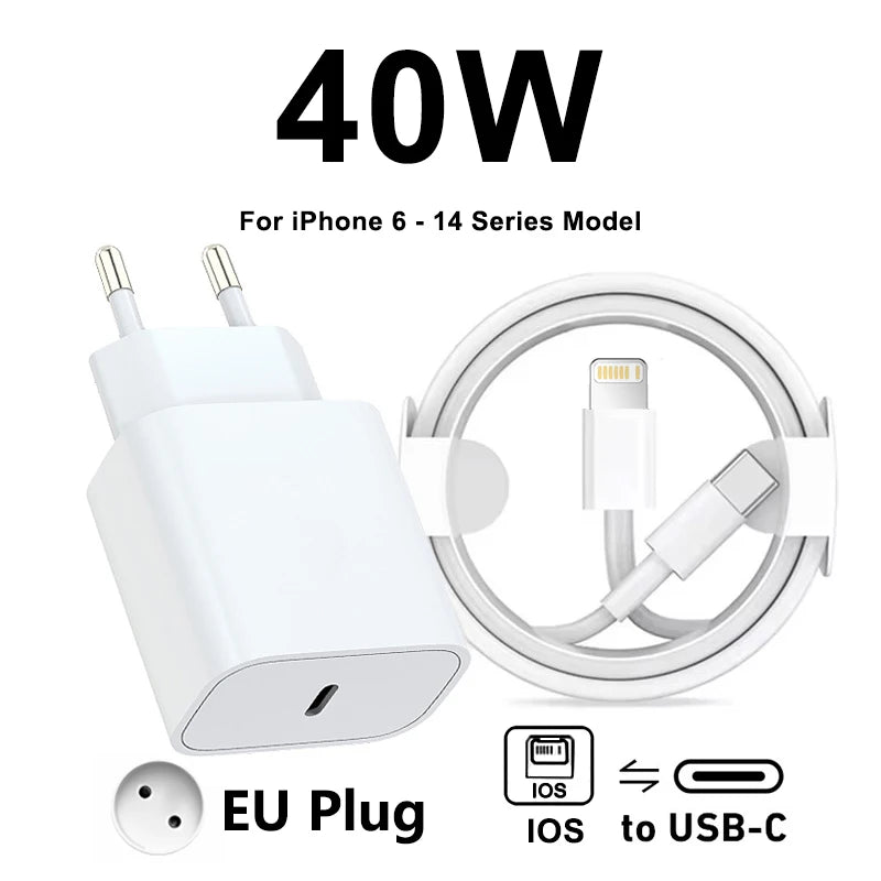 Chargeur Rapide 40W USB-C et Lightning certifié